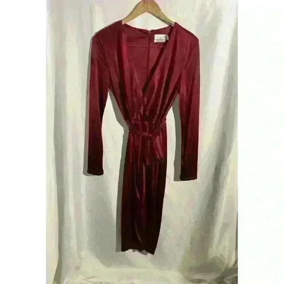 Altuzarra Target Burgundy Red Drape Wrap Dress Size Medium With Fringe Belt - Picture 7 of 10